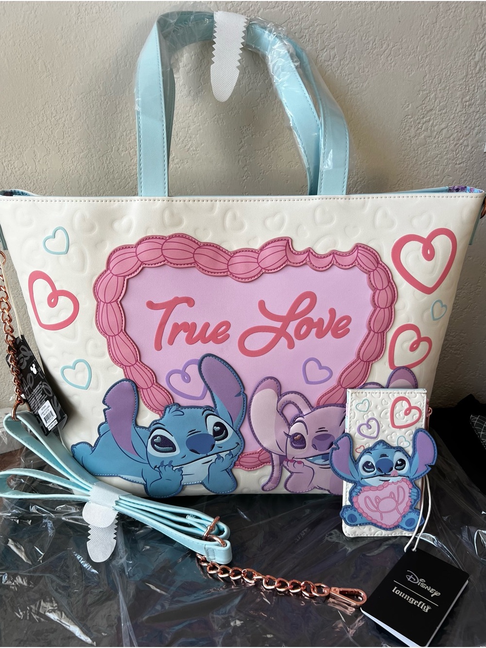 Loungefly Disney Stitch & Angel "True Love" TOTE CROSSBODY AND WALLET BUNDLE NWT